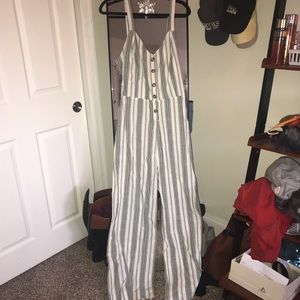 Green & Grey Striped Jumpsuit